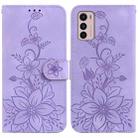 For Motorola Moto G42 Lily Embossed Leather Phone Case(Purple) - 1