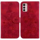 For Motorola Moto G42 Lily Embossed Leather Phone Case(Red) - 1