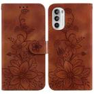 For Motorola Moto G62 5G Lily Embossed Leather Phone Case(Brown) - 1