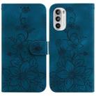 For Motorola Moto G62 5G Lily Embossed Leather Phone Case(Dark Blue) - 1