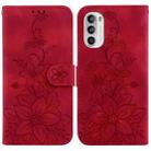 For Motorola Moto G62 5G Lily Embossed Leather Phone Case(Red) - 1