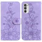 For Motorola Moto G52J JP Version Lily Embossed Leather Phone Case(Purple) - 1