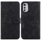 For Motorola Moto E32 Lily Embossed Leather Phone Case(Black) - 1