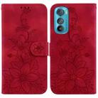 For Motorola Edge 30 Lily Embossed Leather Phone Case(Red) - 1