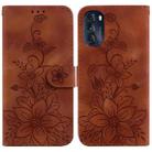 For Motorola Moto G 2022 Lily Embossed Leather Phone Case(Brown) - 1