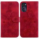 For Motorola Moto G 2022 Lily Embossed Leather Phone Case(Red) - 1