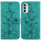 For Motorola Moto G52 Lily Embossed Leather Phone Case(Green) - 1