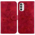 For Motorola Moto G52 Lily Embossed Leather Phone Case(Red) - 1