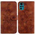 For Motorola Moto G22 Lily Embossed Leather Phone Case(Brown) - 1