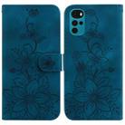 For Motorola Moto G22 Lily Embossed Leather Phone Case(Dark Blue) - 1