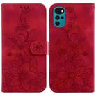 For Motorola Moto G22 Lily Embossed Leather Phone Case(Red) - 1