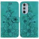 For Motorola Edge 30 Pro / Edge+ 2022 Lily Embossed Leather Phone Case(Green) - 1