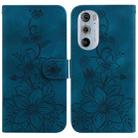 For Motorola Edge 30 Pro / Edge+ 2022 Lily Embossed Leather Phone Case(Dark Blue) - 1