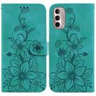 For Motorola Moto G Stylus 4G 2022 Lily Embossed Leather Phone Case(Green) - 1