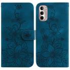 For Motorola Moto G Stylus 4G 2022 Lily Embossed Leather Phone Case(Dark Blue) - 1