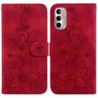 For Motorola Moto G Stylus 4G 2022 Lily Embossed Leather Phone Case(Red) - 1