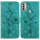 For Motorola Moto E20 / E30 / E40 Lily Embossed Leather Phone Case(Green) - 1