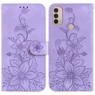 For Motorola Moto E20 / E30 / E40 Lily Embossed Leather Phone Case(Purple) - 1