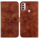 For Motorola Moto E20 / E30 / E40 Lily Embossed Leather Phone Case(Brown) - 1