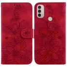 For Motorola Moto E20 / E30 / E40 Lily Embossed Leather Phone Case(Red) - 1