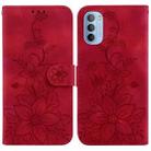 For Motorola Moto G31  / G41 Lily Embossed Leather Phone Case(Red) - 1