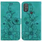 For Motorola Moto G Power 2022 Lily Embossed Leather Phone Case(Green) - 1