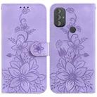 For Motorola Moto G Power 2022 Lily Embossed Leather Phone Case(Purple) - 1