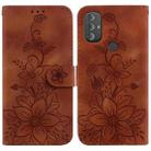 For Motorola Moto G Power 2022 Lily Embossed Leather Phone Case(Brown) - 1