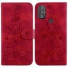 For Motorola Moto G Power 2022 Lily Embossed Leather Phone Case(Red) - 1