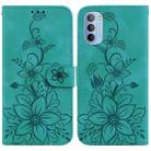 For Motorola Moto G51 Lily Embossed Leather Phone Case(Green) - 1