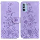 For Motorola Moto G51 Lily Embossed Leather Phone Case(Purple) - 1