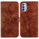 For Motorola Moto G51 Lily Embossed Leather Phone Case(Brown) - 1