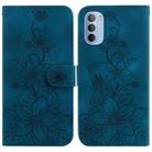 For Motorola Moto G51 Lily Embossed Leather Phone Case(Dark Blue) - 1