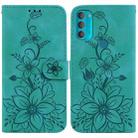 For Motorola Moto G71 5G Lily Embossed Leather Phone Case(Green) - 1