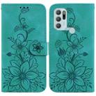 For Motorola Moto G60S Lily Embossed Leather Phone Case(Green) - 1