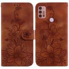 For Motorola Moto G30/G10/G20/G10 Power Lily Embossed Leather Phone Case(Brown) - 1