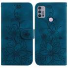 For Motorola Moto G30/G10/G20/G10 Power Lily Embossed Leather Phone Case(Dark Blue) - 1