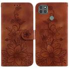 For Motorola Moto G9 Power Lily Embossed Leather Phone Case(Brown) - 1
