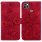 For Motorola Moto G9 Power Lily Embossed Leather Phone Case(Red) - 1