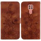 For Motorola Moto G9 Play / E7 Plus Lily Embossed Leather Phone Case(Brown) - 1