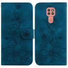 For Motorola Moto G9 Play / E7 Plus Lily Embossed Leather Phone Case(Dark Blue) - 1