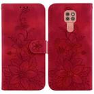 For Motorola Moto G9 Play / E7 Plus Lily Embossed Leather Phone Case(Red) - 1