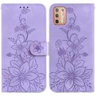 For Motorola Moto G9 Plus Lily Embossed Leather Phone Case(Purple) - 1