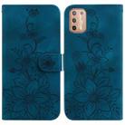 For Motorola Moto G9 Plus Lily Embossed Leather Phone Case(Dark Blue) - 1