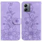 For Motorola Moto G14 Lily Embossed Leather Phone Case(Purple) - 1