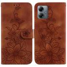 For Motorola Moto G14 Lily Embossed Leather Phone Case(Brown) - 1