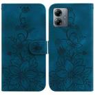 For Motorola Moto G14 Lily Embossed Leather Phone Case(Dark Blue) - 1