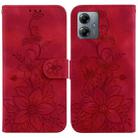 For Motorola Moto G14 Lily Embossed Leather Phone Case(Red) - 1