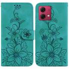 For Motorola Moto G84 Lily Embossed Leather Phone Case(Green) - 1