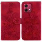 For Motorola Moto G84 Lily Embossed Leather Phone Case(Red) - 1